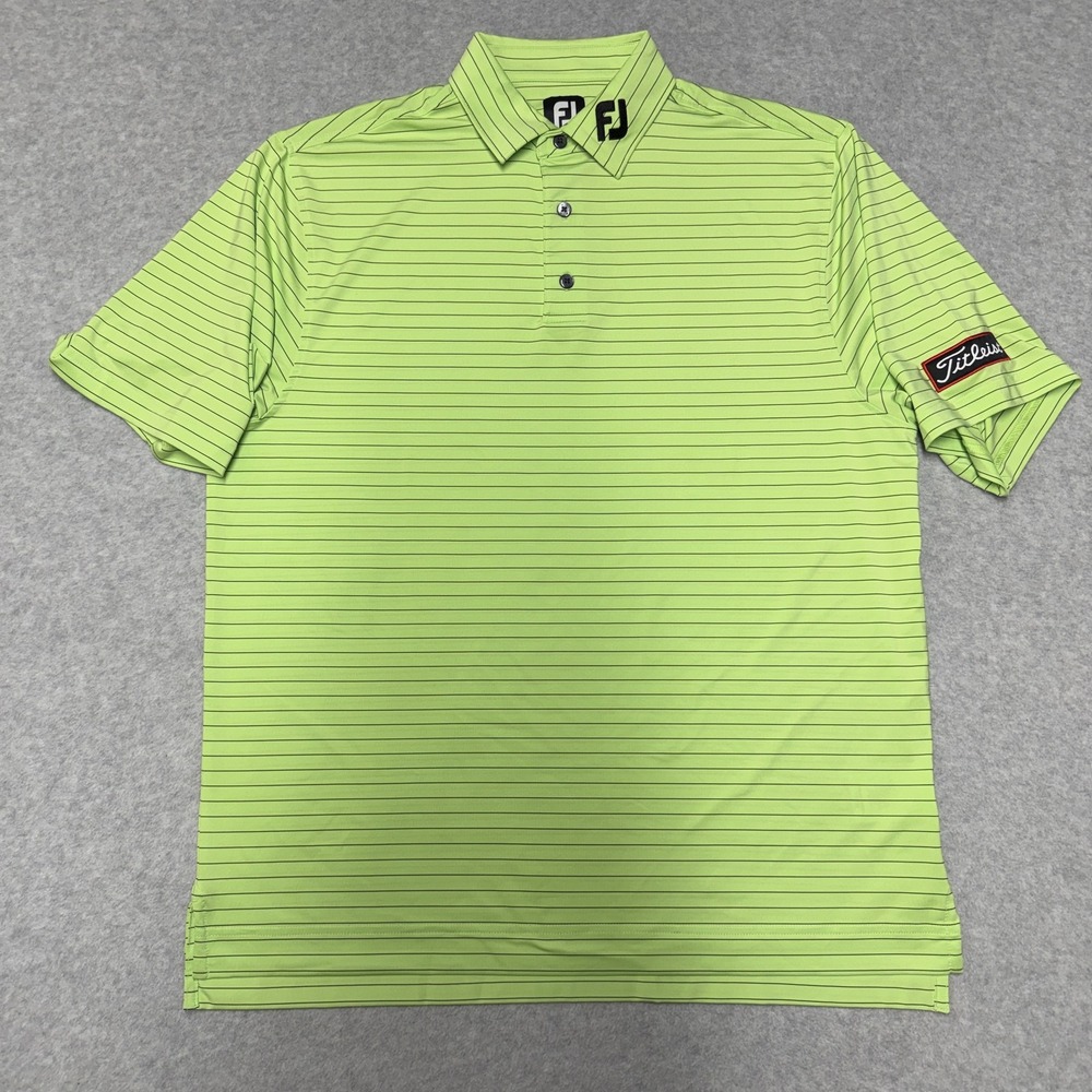 FootJoy Polo Shirt Mens L Green Striped Golf Performance Stretch Titleist Jersey
